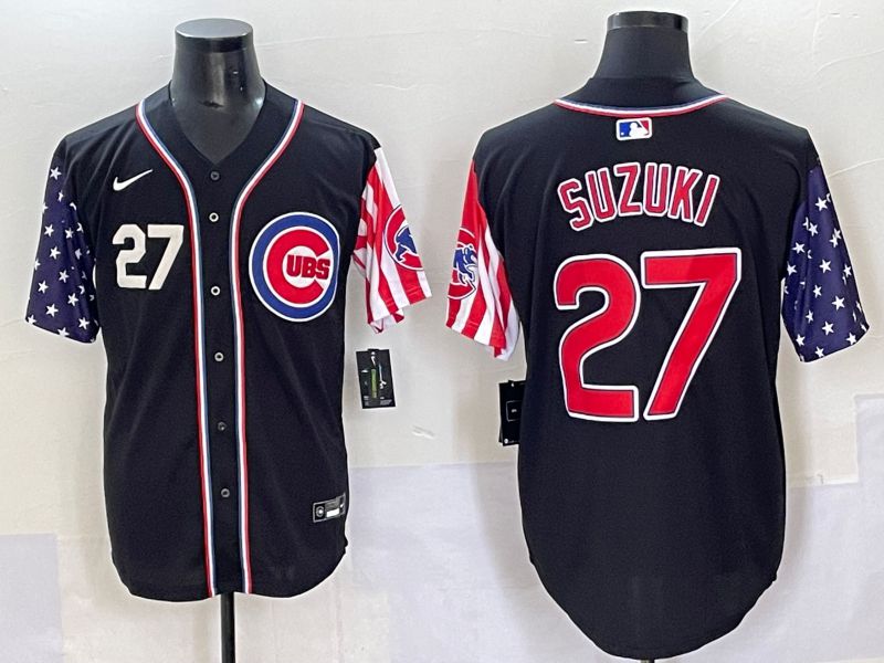 Men 2025 Chicago Cubs #27 Suzuki Black National Flags Nike MLB Jersey style 4